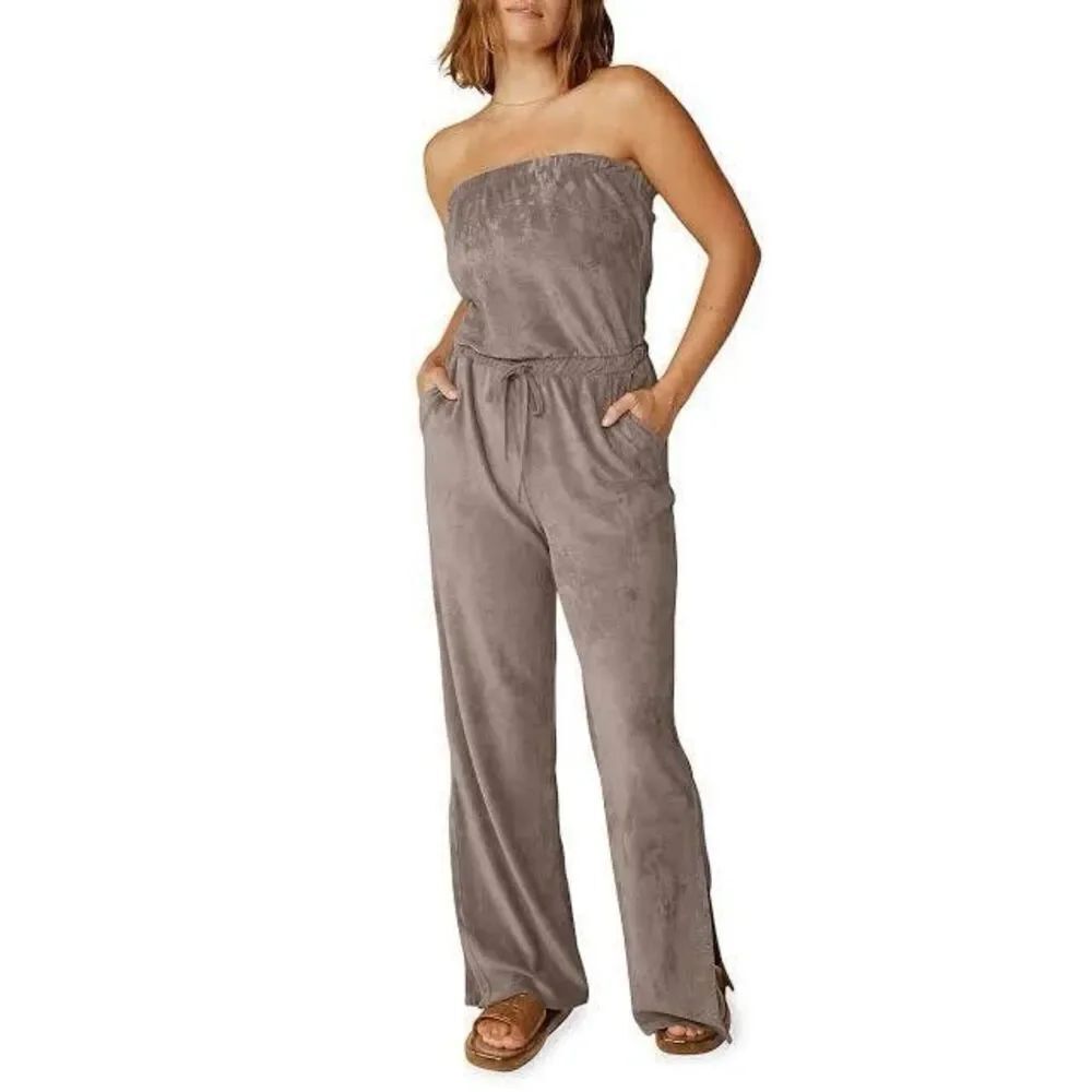 Beyond Yoga Tropez Strapless Terry  Jumpsuit Mocha Brown Size Medium